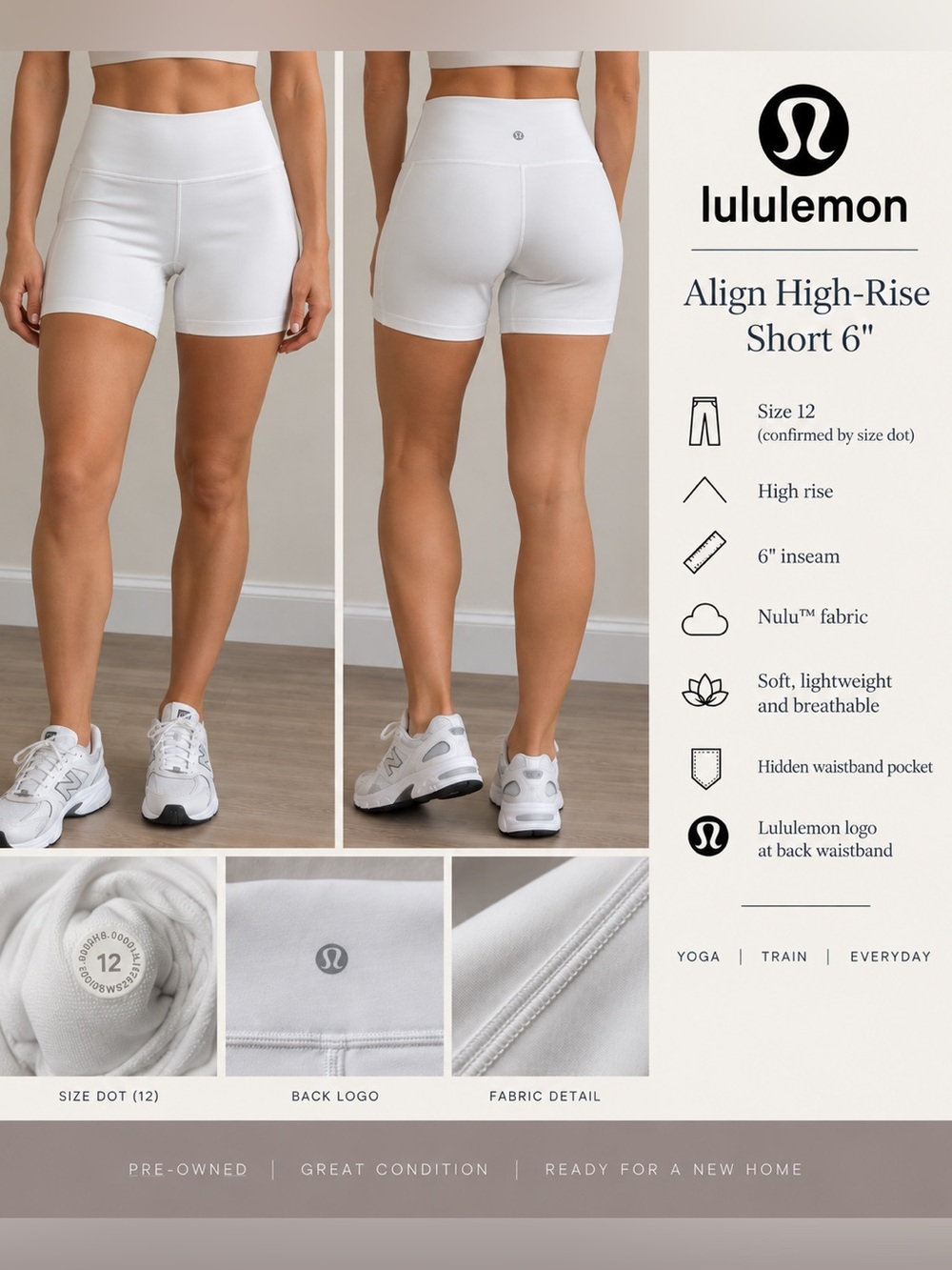 Lululemon Align High Rise Shorts 6” White Size 12